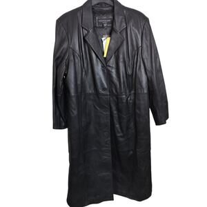 4782)Centigrade Women Black Leather Button Up Zip Out Lining Trench Coat Plus 3X